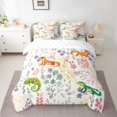 thumbnail image 2 of 7 Piece Reptile Lizard Twin Bedding Set,Cute Gecko Chameleon Comforter Set with Sheets,Colorful Floral Bed Set Watercolor Flower Bed in a Bag with Fitted+Flat Sheet+Pillowcases, 2 of 5