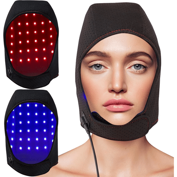Wearable Red & Blue Light Wrap for Face and Head, Hands-Free Light Device with Adjustable Fit for At-Home Wellness Routines, with Controller