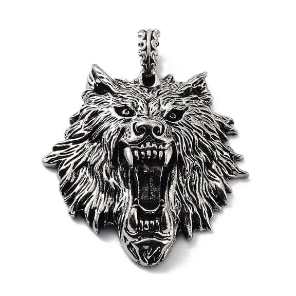 12 pc Tibetan style Alloy Big Pendants Wolf Head Charms Antique Silver 50x40.5x14mm Hole: 8x5mm