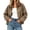 Khaki, variant on Women's Vintage Contrast Lapel Collar Bomber Jacket Elastic Cuffs Hem Loose Fit Cropped Jacket Fall Winter Casual Cargo Coat with Pocket White