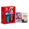 2021 New Nintendo Switch OLED Model Neon Red & Blue Joy Con 64GB Console HD Screen & LAN-Port Dock with Kirby Star Allies And Mytrix Accessories