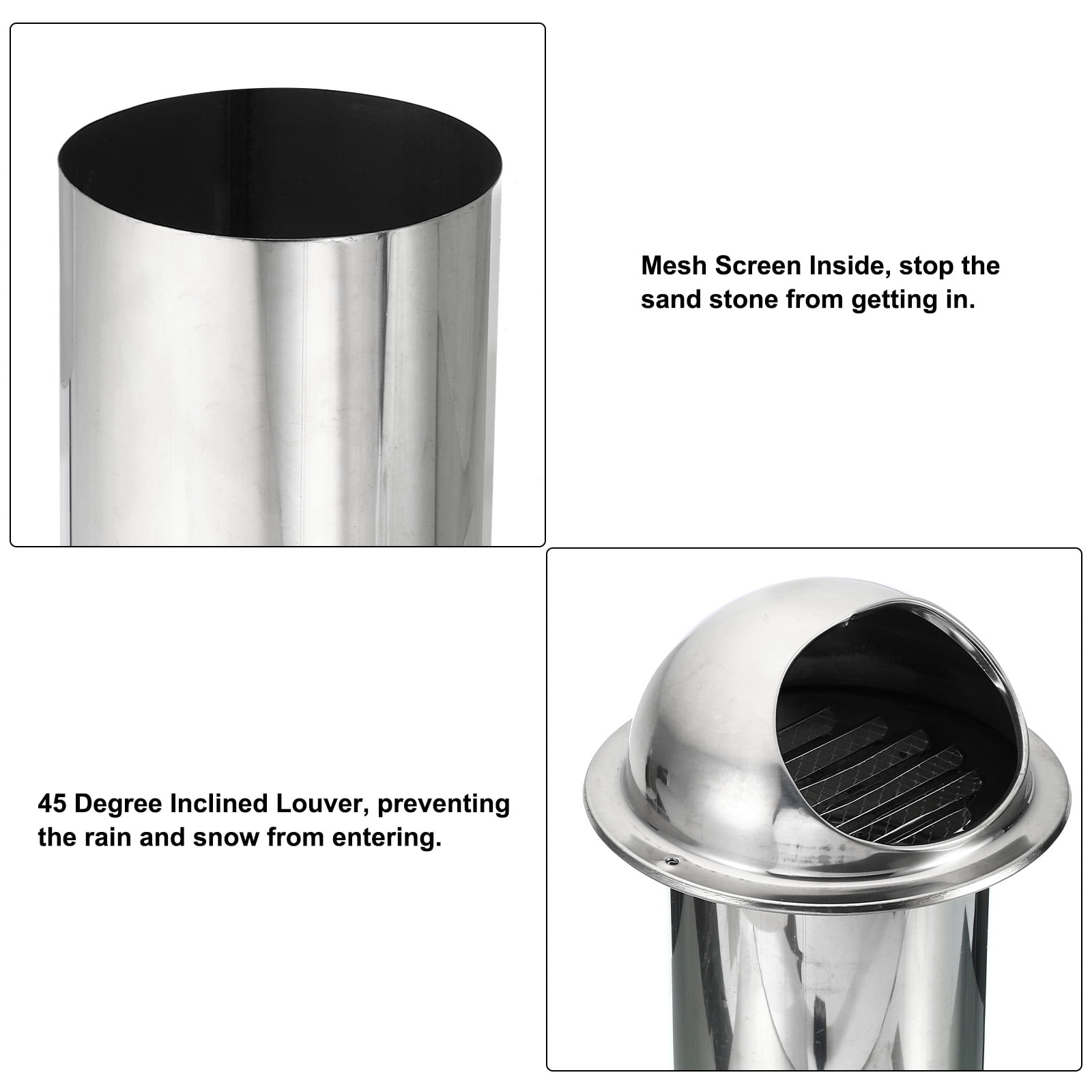 Uxcell 4" Round Soffit Air Vents, 304 Stainless Steel Louver Grille Vent Cover Mesh Grill Hood for Kitchen Bathroom