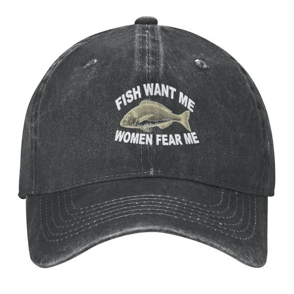 Fish Want Me,Women Fear Me Print Vintage Wash Dad Hat Adjustable Curved Brim Baseball Cap,Casual Outdoor Sports Fishing Cap for Men and Women