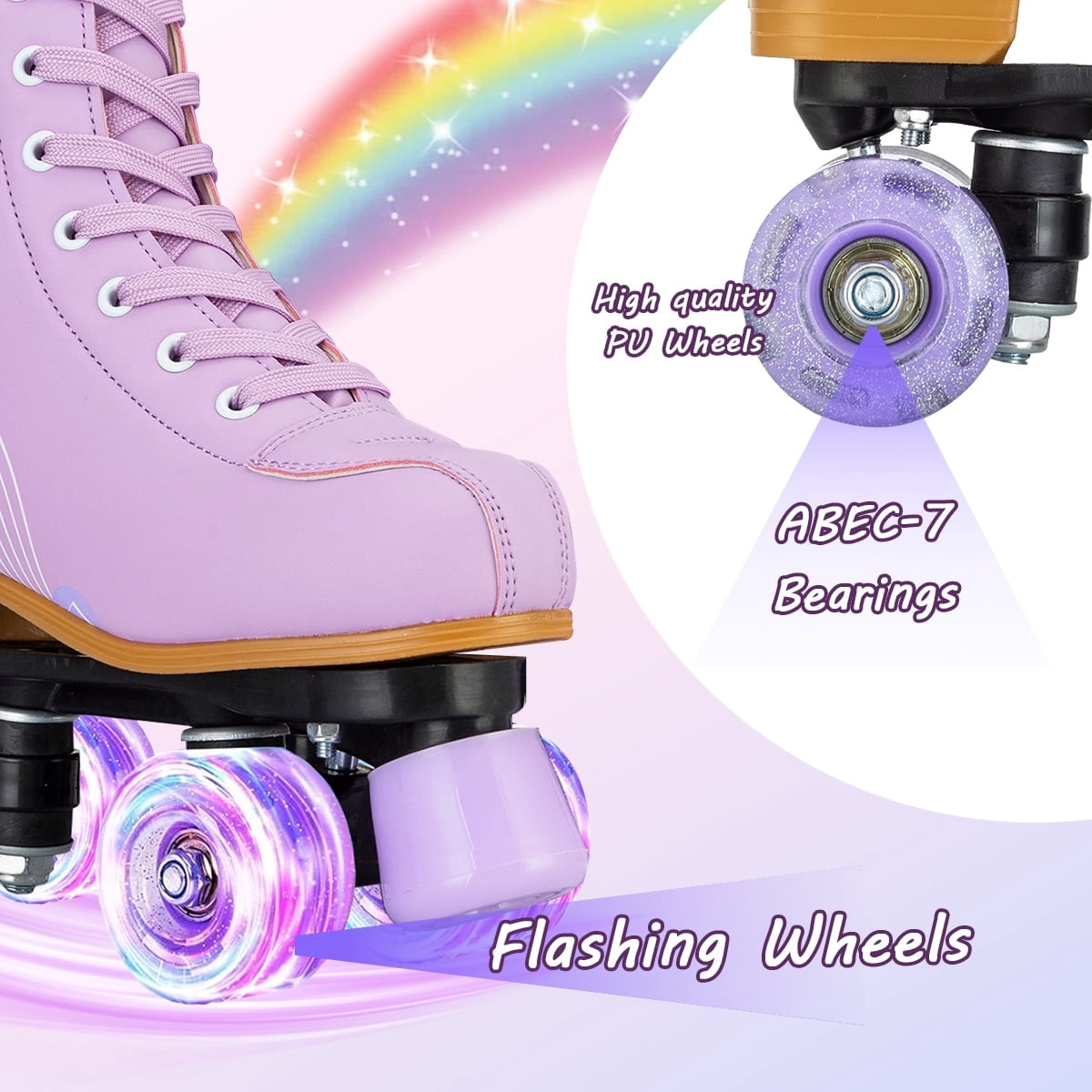 EONROACOO Teen Kids Roller Skates, Flashing Wheels Double-Row Quad Skates for Girls Boys(Purple, Youth 3)
