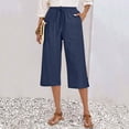 thumbnail image 6 of Miqool Capris Pants for Women Cotton Linen Casual Summer Straight Wide Leg Loose Palazzo Pants Drawstring Elastic Waist Lounge Cropped Trousers with Pockets, 6 of 9
