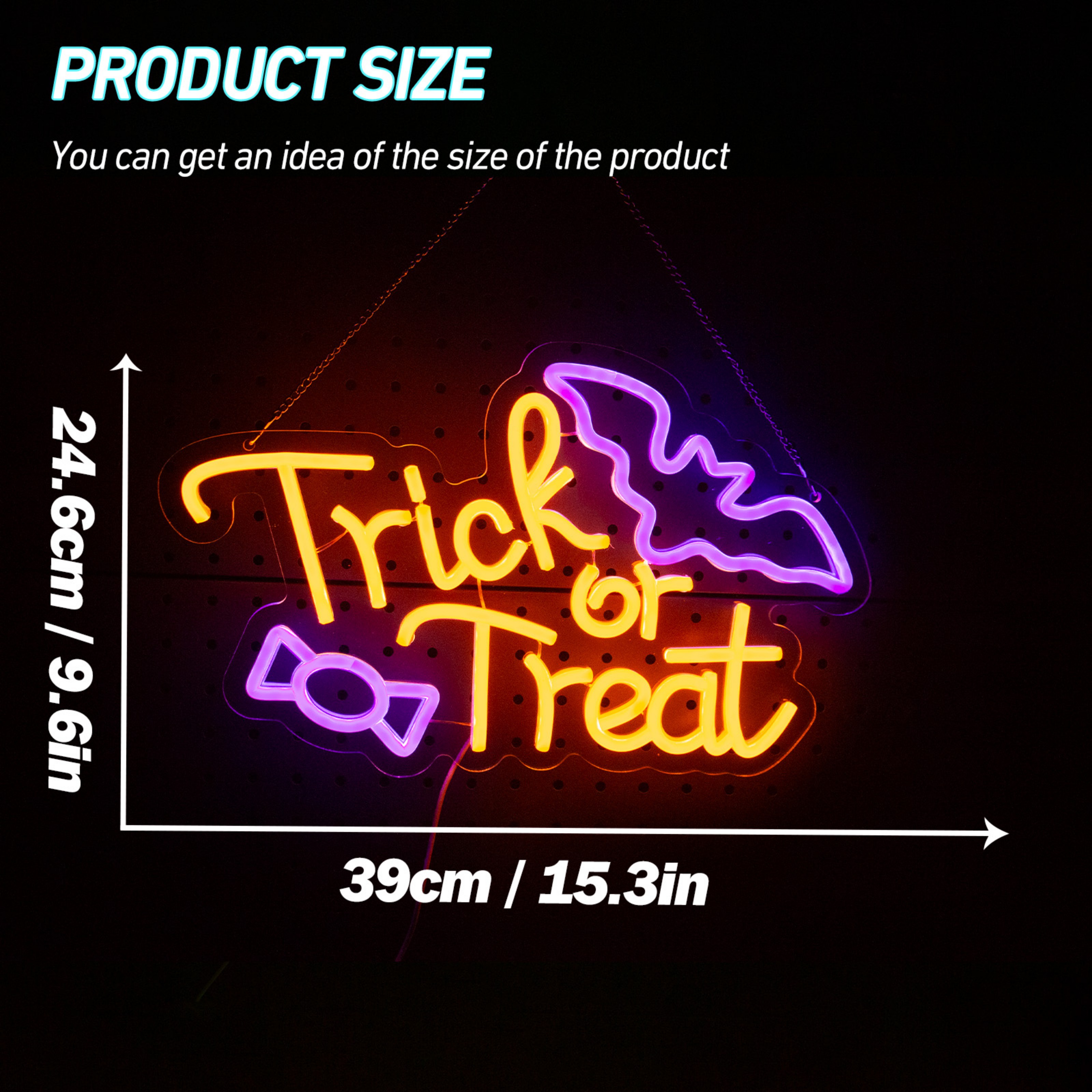 UPONRAY Trick or Treat Neon Signs, 15.3"*9.6" Dimmable & USB-Powered LED Neon Light, Stylish Wall Decor for Halloween Party, Home, Bar, Shop, Haunted House