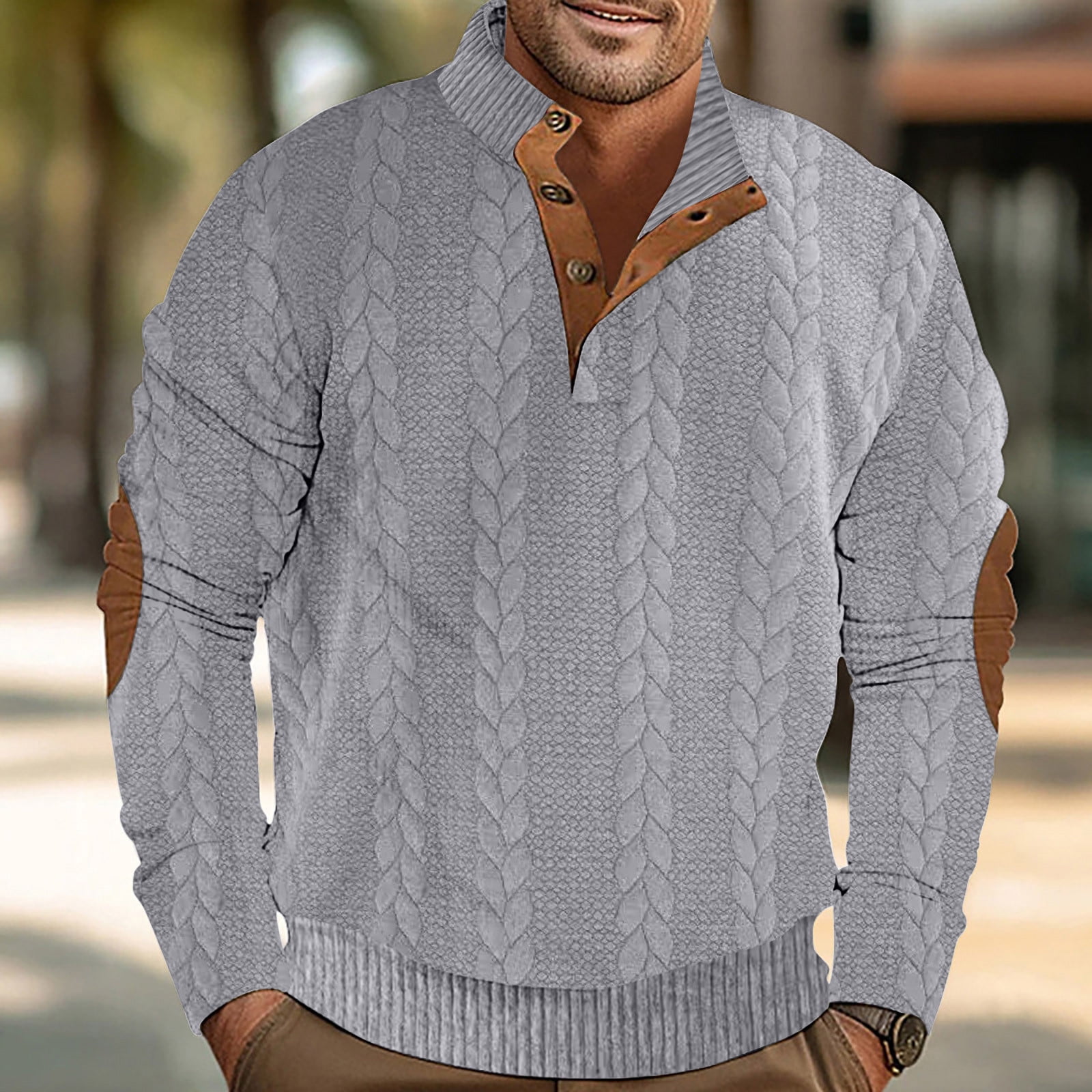 Sweat-shirt Homme Col En V Boutonné - Coupe Oversized, Tricot Gaufré, Manches Longues, Plusieurs Coloris, Automne/hiver - 4