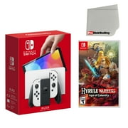 Nintendo Switch OLED Console White with Hyrule Warriors: Age of Calamity and Screen Cleaning Cloth