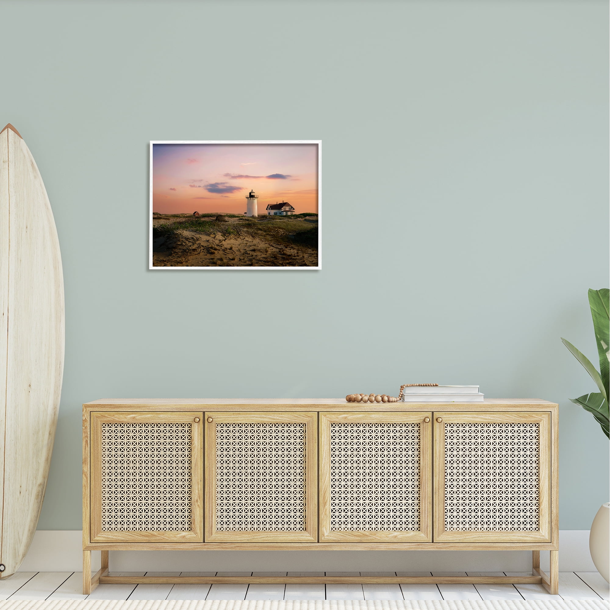 Stupell Rural Coast Lighthouse Dunes Landscape Photography White Framed Art Print Wall Art