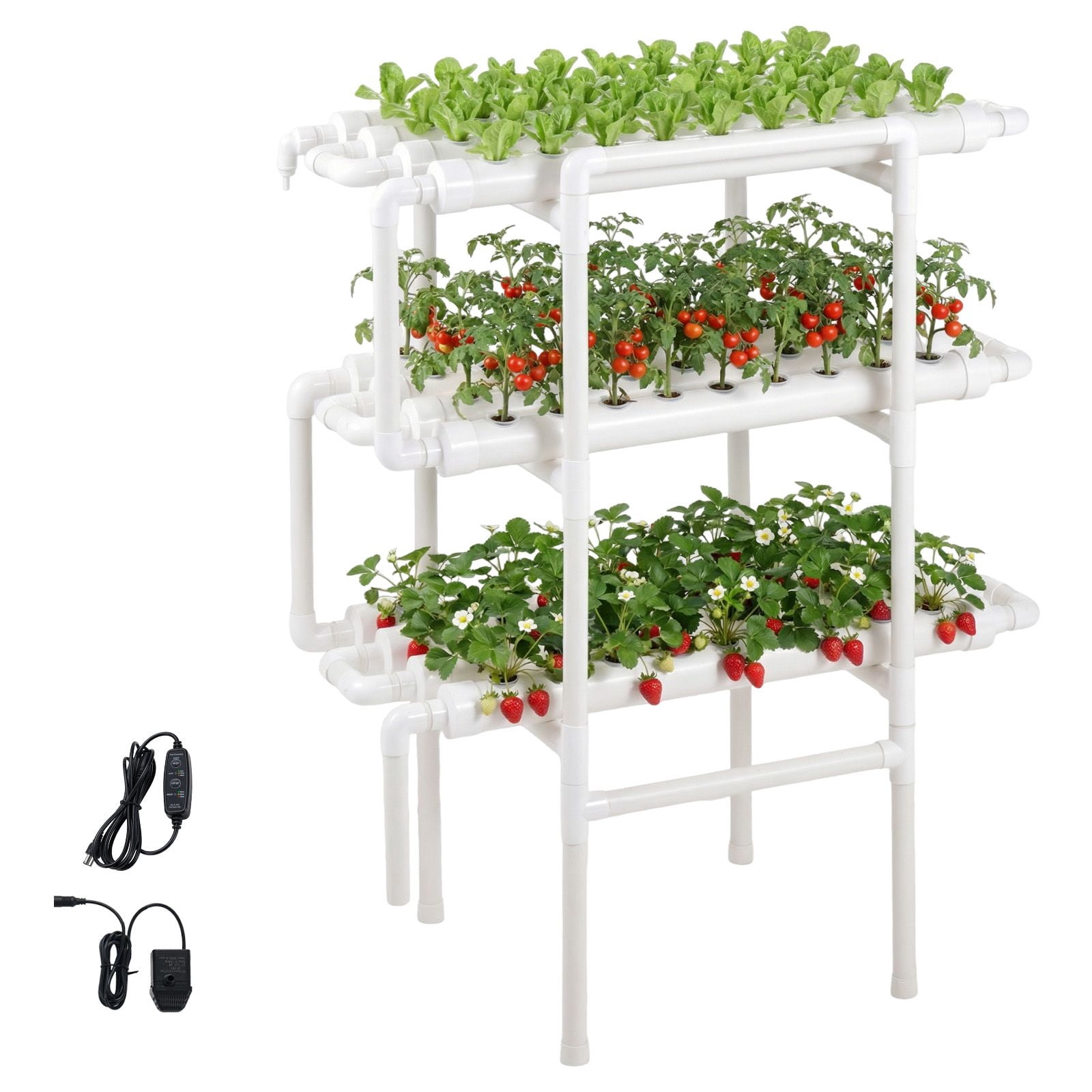 3-Tier 108 Site UPVC Pipe Hydroponic Grow Kit with Timed Irrigation, Indoor System for Vegetable Fruit Herb