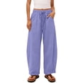thumbnail image 6 of Hurxie Wide Leg Linen Pants for Women Drawstring Waist Lightweight Summer Pants with Pocket Baggy Cotton Linen Palazzo Pants Purple,XL, 6 of 7