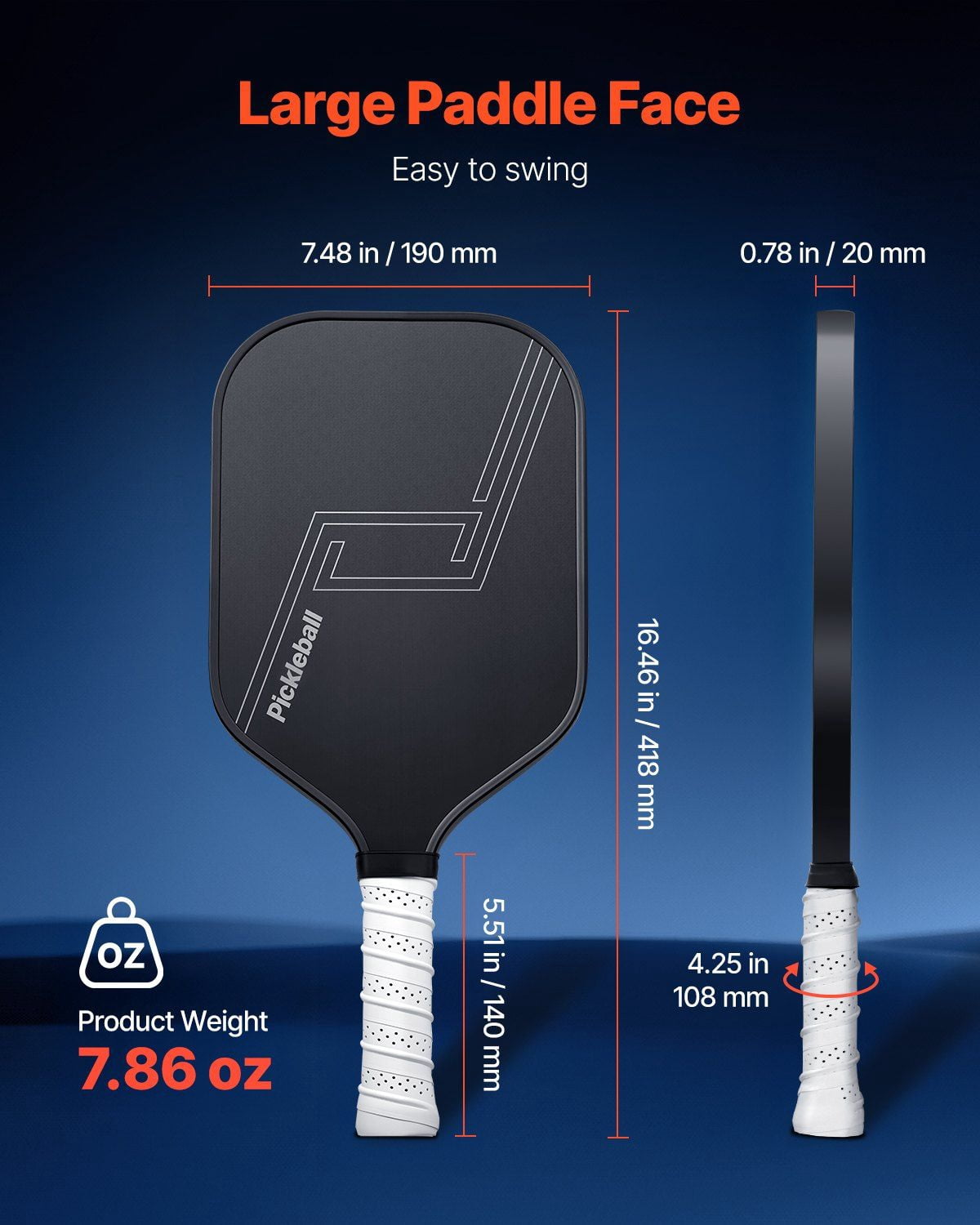 Pro Carbon Fiber Pickleball Paddle with T700 Surface and 0.63" PP Honeycomb Core for Adults, Sweat-Absorbing Non-Slip Grip, Wide Body Design, Lightweight 7.86 oz, Perfect for Indoor and Outdoor Play