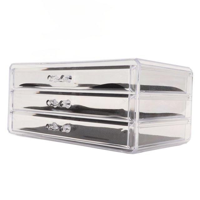Clear Acrylic 3 Drawer, 3 Drawer Makeup Organizer Convenient Practical Removable Black Pads Transparent Dustproof Keeping Neat For Home