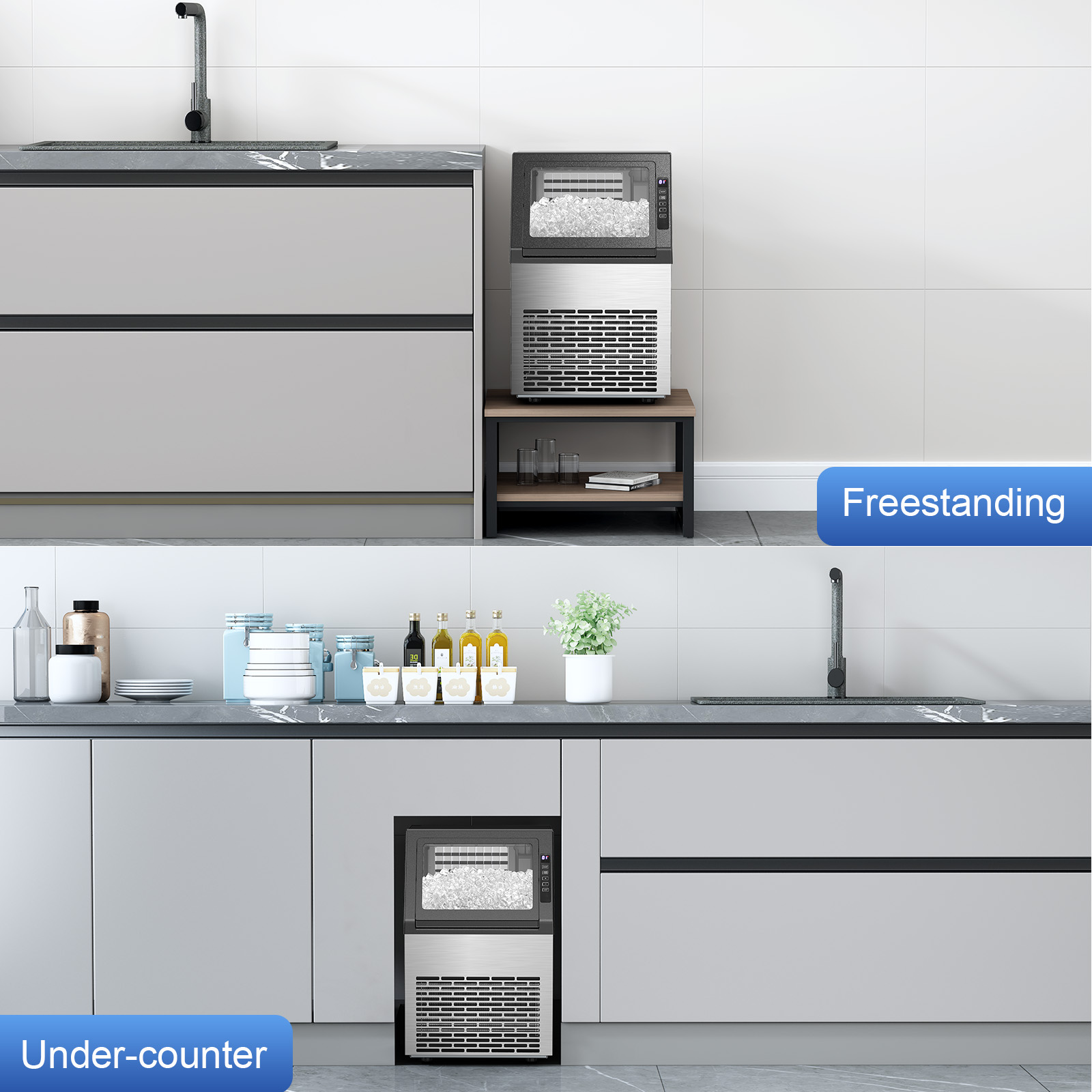 KNDKO 80Lbs/24H Commercial Ice Maker Machine With 22Lbs Ice Storage Capacity, Stainless Steel Ice Machine for Home/Bar/Restaurant