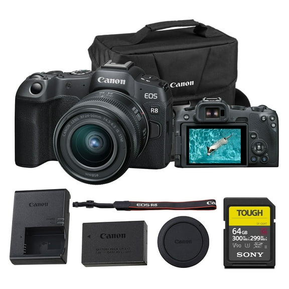 Canon EOS R8 Mirrorless Camera – 24.2MP Full-Frame RF Camera with 4K 60p Video, Dual Pixel AF II & Lightweight Design (with 24–50mm Kit) (5803C012)   64GB Memory Card   Canon Shoulder Bag