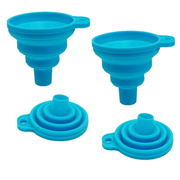 Funnels for Filling Bottles Set of 2, Food Grade Silicone Funnels for Kitchen Use. Small Collapsible Kitchen Funnel. Foldable Mini Funnels for Water Bottle Filling Liquid Powder Transfer (Blue)