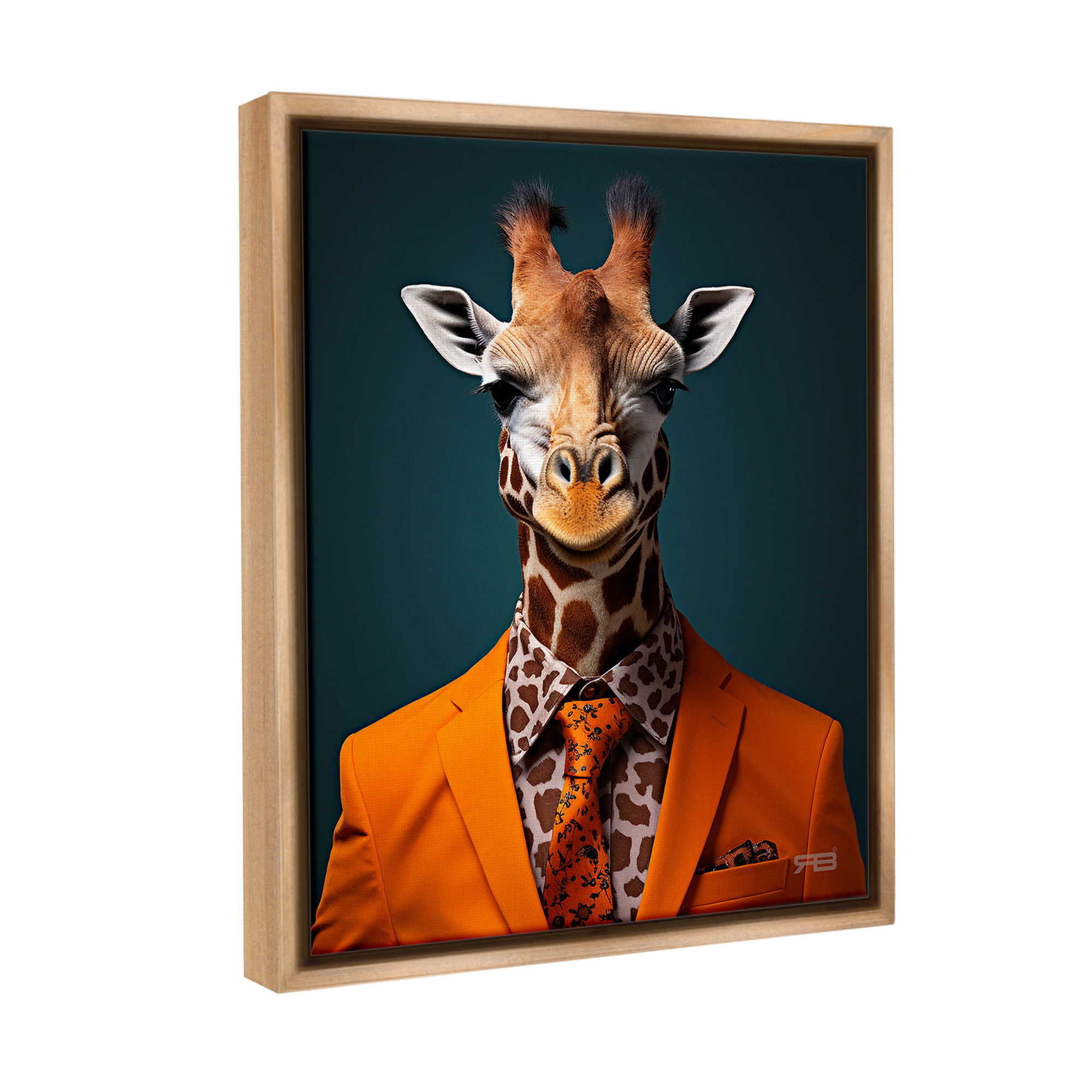 Stupell Industries Giraffe in Formal Suit Animals & Insects Painting Brown Floater Framed Canvas Art Print Wall Art, 25 x 31