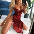 thumbnail image 5 of Lencería erótica exótica para mujer, vestidos con cuello en V profundo, ropa de dormir de malla, camisón transparente hueco de encaje Sexy, 5 of 5