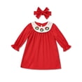 thumbnail image 2 of Zehjuhan Newborn Baby Girl Sweet Long Sleeve Cartoon Xmas Wreath Embroidered Party Dress for Holiday Red，3-6M, 2 of 11
