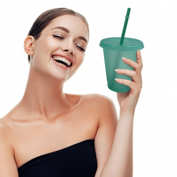 Advancent Vaso para beber con tapa y pajita Botella reutilizable de plástico PP PP para batido de jugo de café de bebida fría Mostrada Verde claro 480ml Advancent HA007952-09