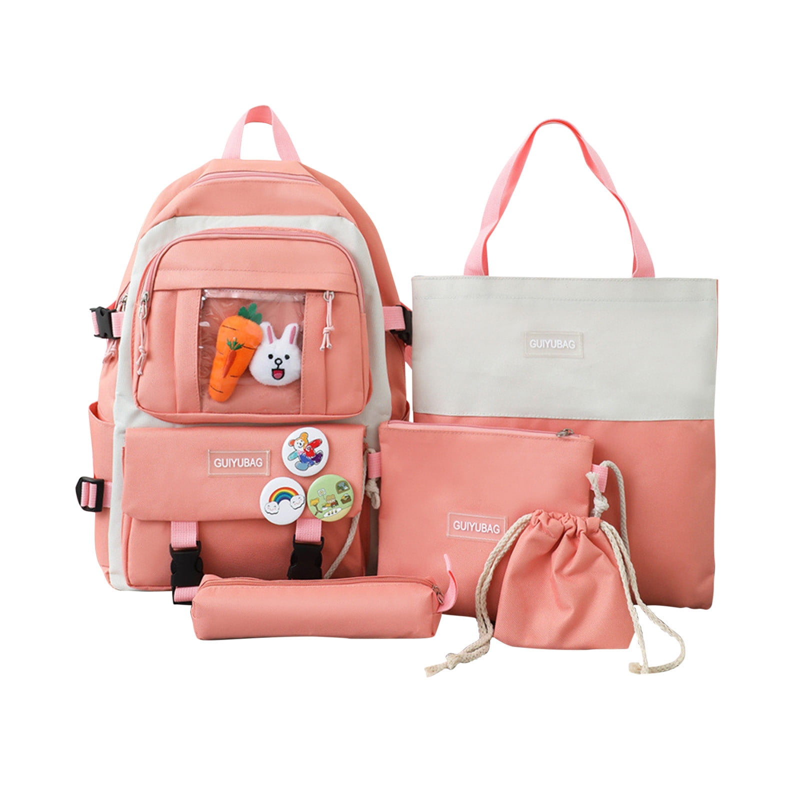 CasaChic Large Capacity Canvas Backpack Set, 5-in-1 Multi-Purpose Messenger Bag, Beam Bag & Pencil Case for Youth Daily Use
