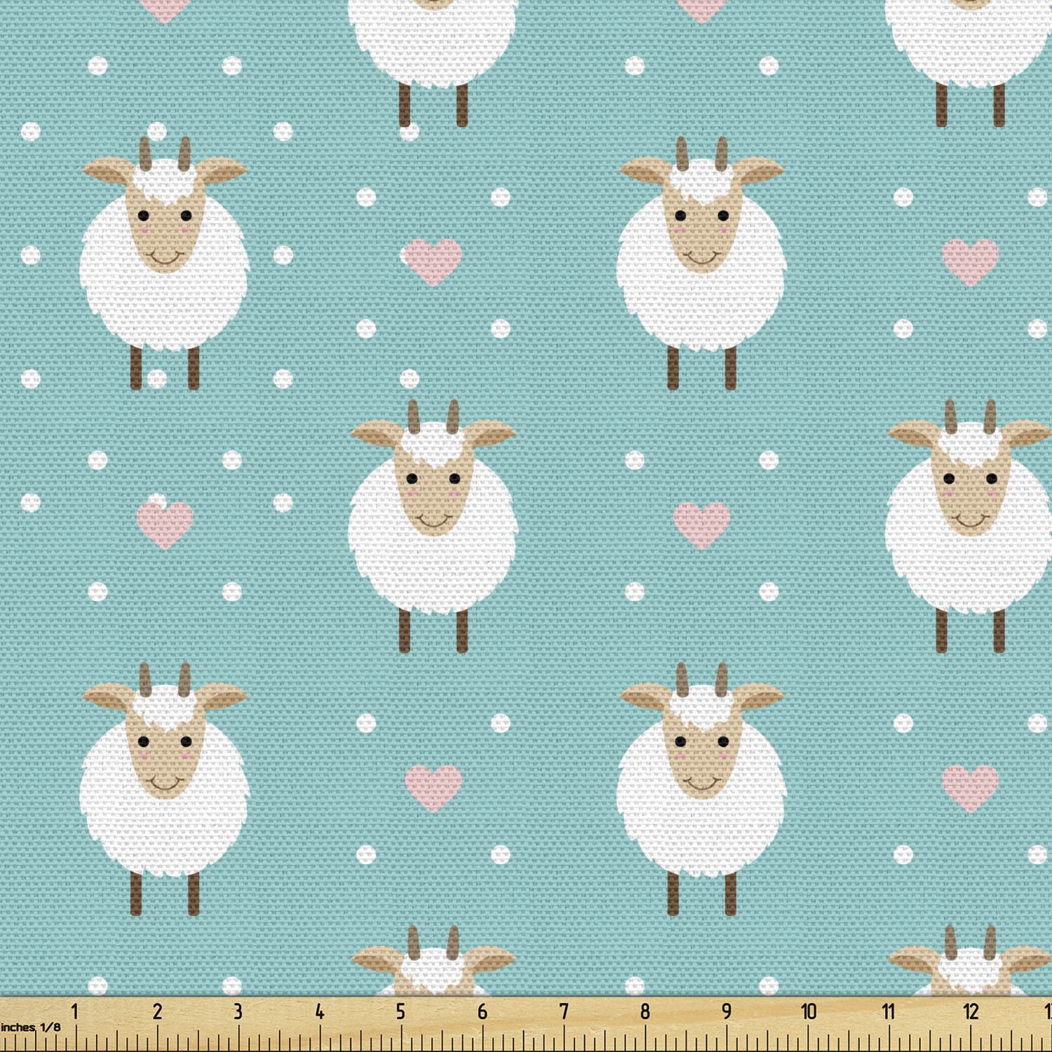 Goat Fabric by the Yard Upholstery, Retro Diamond Pattern with Dots