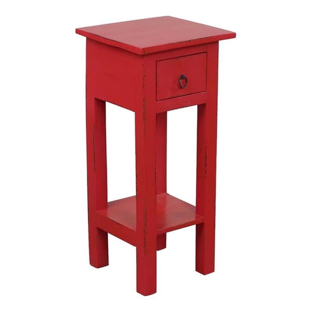Sunset Trading Table d'Appoint Étroite en Bois Style Cottage en Rouge Antique Vieilli