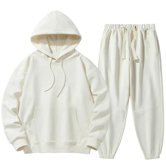 JIKNTTR Men's Track Suits 2 Piece Male Solid Color Pullover Hooded Sweatshirt With Hooded Sports Hoodie Casual Sweatpants Two Piece Set Stylish Vacation Outfits