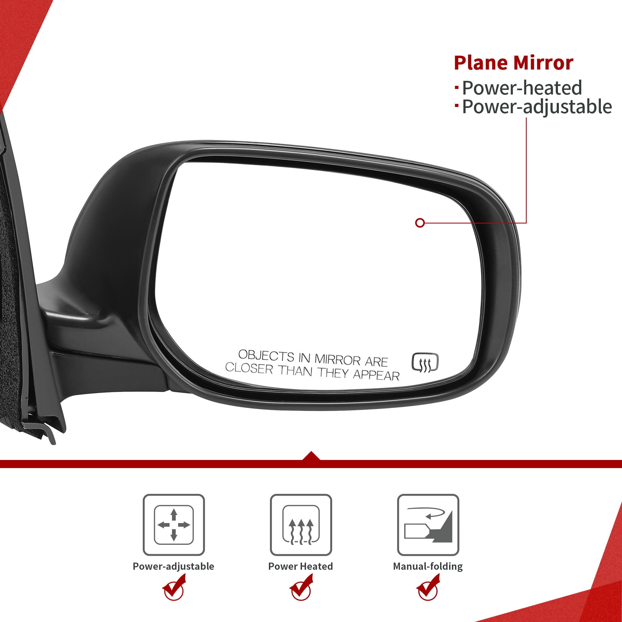 LEDKINGDOMUS Right Passenger Side Power Heated Manual Folding Black Mirror Compatible With 2009 2010 2011 2012 2013 Toyota Corolla Door Mirror Replacement