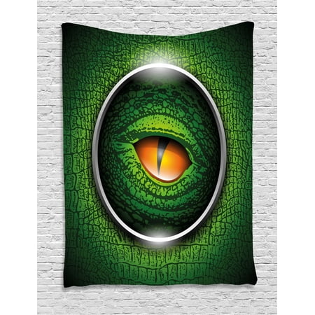 Eye Tapestry, Vibrant Realistic Eye of Reptile Animal Natural Wildlife Scales Crocodile Look, Wall Hanging for Bedroom Living Room Dorm Decor, Green Orange Grey, by (Best Natural Looking Contacts For Dark Eyes)