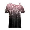 thumbnail image 4 of Summer Shirts for Women Off The Shoulder Short Sleeve Asymmetrical Neck Tops Criss Cross Blouses Ethnic Floral Print Clothes 2024 Light pink XXL, 4 of 5