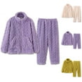thumbnail image 2 of UPPADA 2 Piece Comfy Sets for Women Warm Winter Pajama Set Fleece Lined Long Sleeve Crewneck Sweatshirt Pullover Tops Thicken High Waist Pants Loungewear Fall Purple,XL, 2 of 5