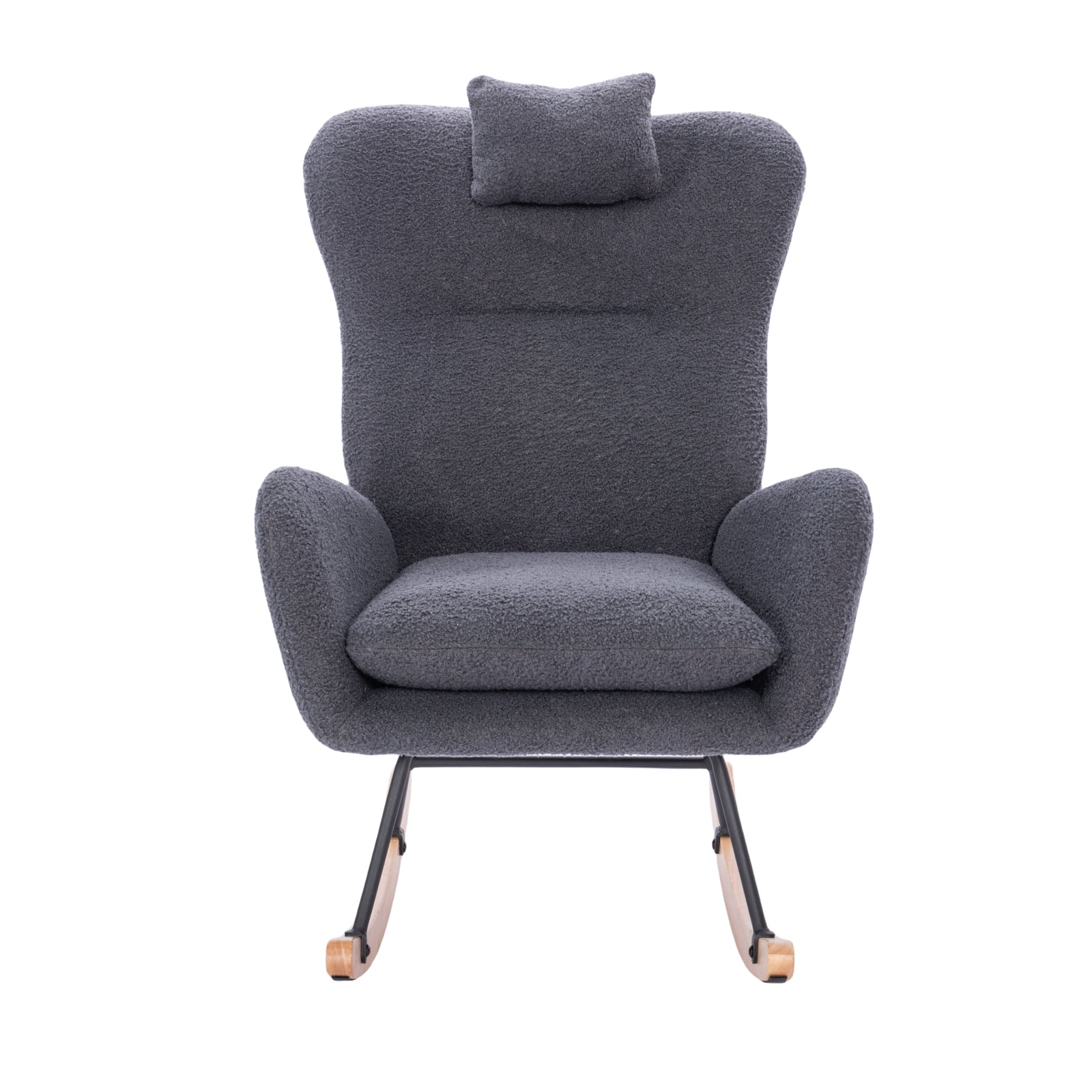Miekor Furniture Teddy Upholstered Nursery Rocking Chair for Living Room Bedroom(DARK GREY Teddy) 22469