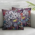 thumbnail image 3 of COMIO  Brick Wall Throw Pillow Cushion Cover, Graffiti Grunge Art Wall Several Creepy Underground City Urban Landscape Print, Decorative Square Accent Pillow Case, Grey Pink, 3 of 5