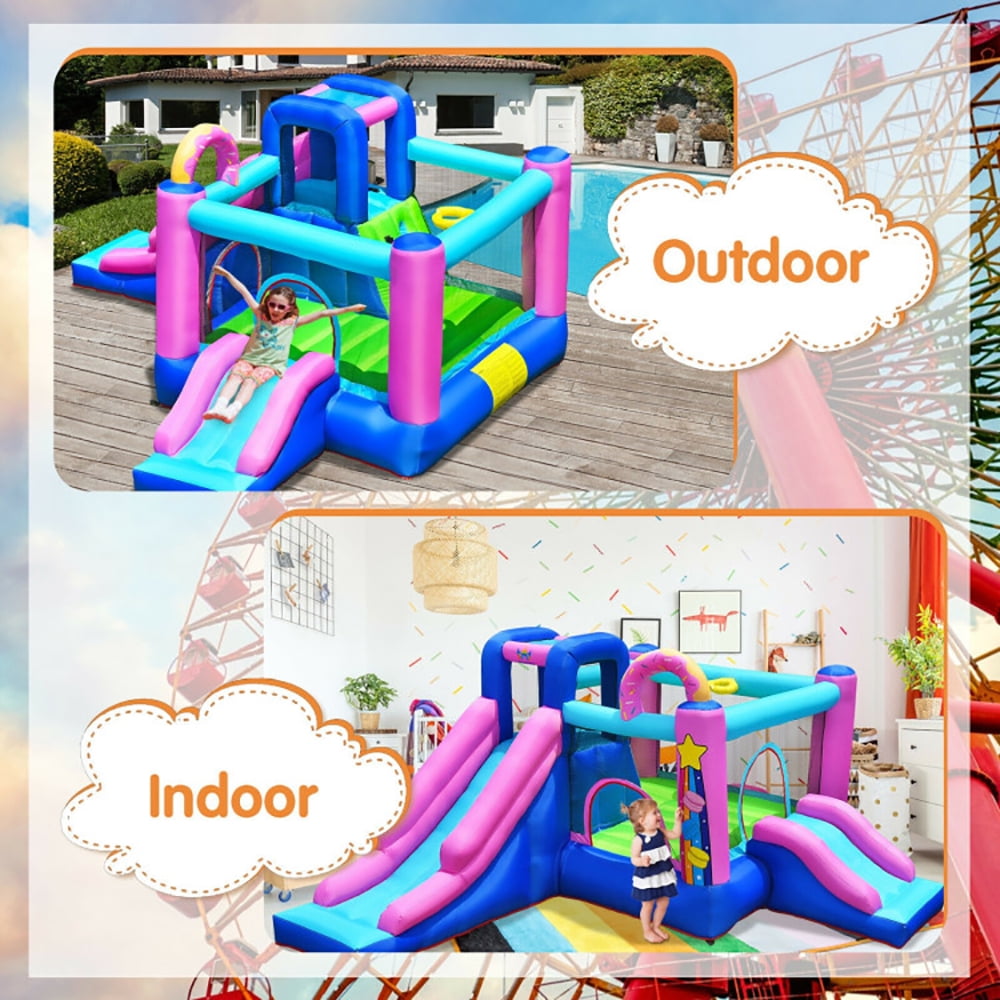 Aimee Lii Inflatable Bounce Castle with Dual Slides and Climbing Wall without Blower, Kids Bounce House for 5-12