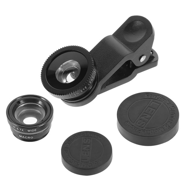 EeaseMX Cámara 3 en 1 Teléfono 0.67X Lente Macro Gran Angular 180 Grados Fisheye Clip-On Professional para Smartphones (Negro)