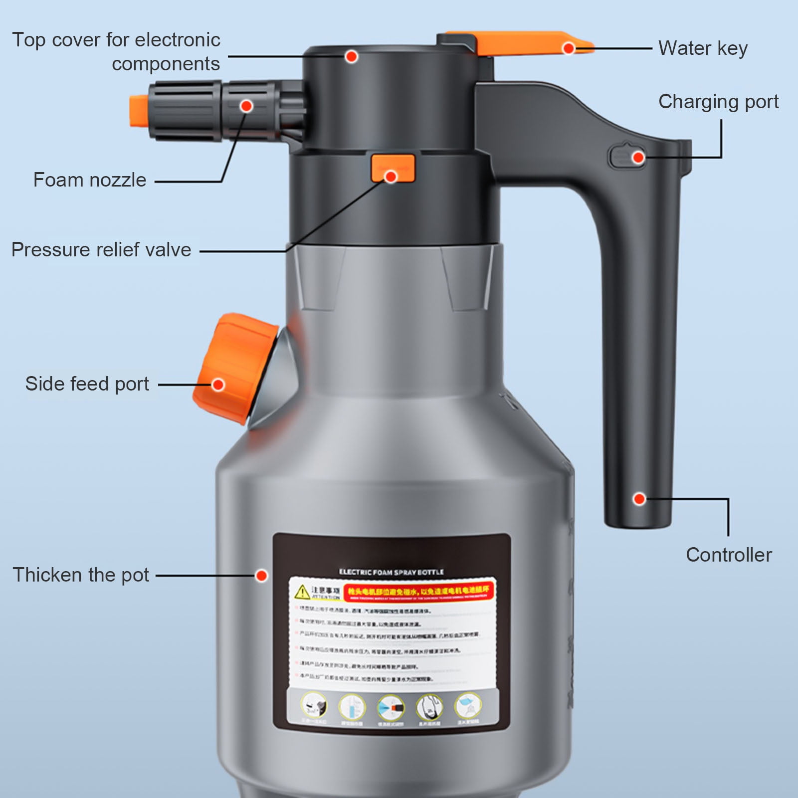 BELOWSYALER Electric Car Foam Sprayer 2Liters Handheld Foamer Rechargeable Battery Powered Foam Cannons for Car Washing