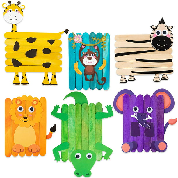 Toyhub6Pcs Safari Jungle Animals Wooden Sticks Craft Forest DIY Art Crafts  Kit for Kids Creative Handmade Project Supplies with Googly Eyes Birthday  Gift Home Classroom Activity Games for Boys Girls 