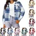 thumbnail image 1 of Flannels for Women Cropped Shacket Jacket Fashion Plaid Button Down Shirt 2025 Fall Coat Tops Ndbuld ,Blue,L, 1 of 5