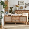 thumbnail image 2 of Mid Century TV Stand for TVs up to 65", Rattan Media Console with Drawer & Door, Boho Distressed Wood Entertainment Center for Living Room, 2 of 9
