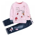 thumbnail image 3 of URMAGIC Toddler Girls Clothes 2 Piece Long Sleeve Cotton T-Shirt Tops Denim Pants Outfits Spring Fall 1-6 Years, 3 of 19
