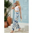 thumbnail image 2 of Women Casual Floral Wide Leg Pants With Pockets Lady High Waist Adjustable Flowy Tie Knot Loose Trousers Business Work Casual Long Pants, 2 of 8
