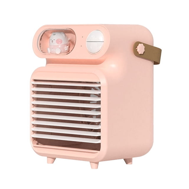 Portable Air Cooler Led Air Conditioning Cartoon Mini Air Purifier Office Humidification Cooling Fan(Pink)