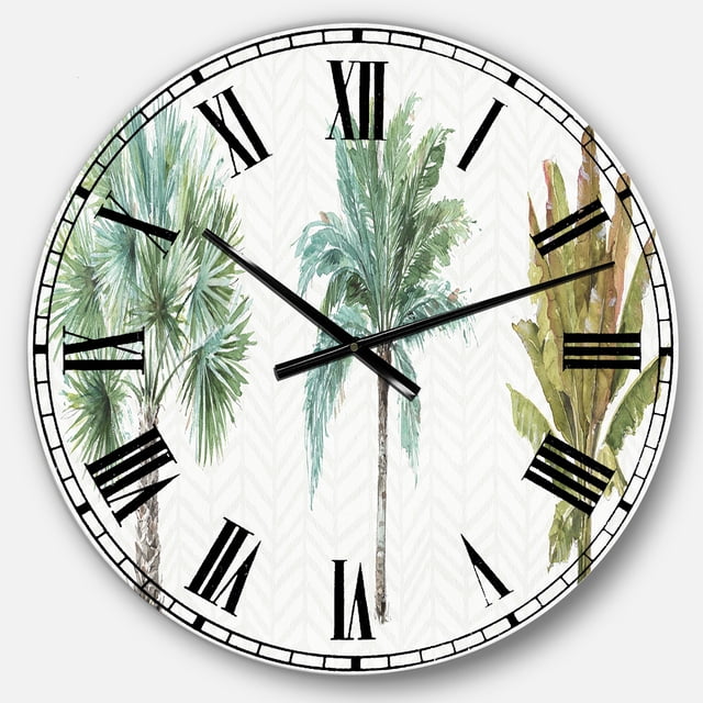 DesignArt Mixed Botanical Greens palms I Large Wall Clock