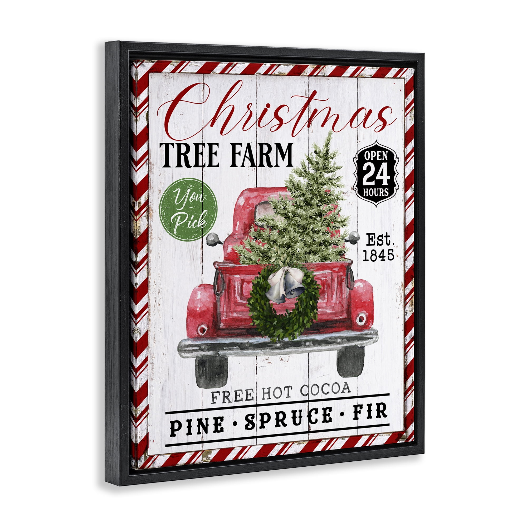 Stupell Industries Holiday Tree Farm Sign Holiday Painting Black Floater Framed Canvas Art Prints Wall Art, 17 x 21