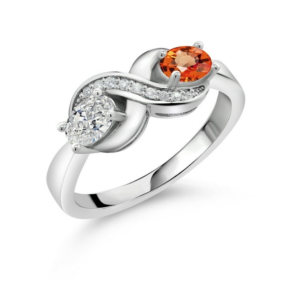 Gem Stone King 925 Sterling Silver Lab Grown Diamond and Orange Sapphire and White Created Sapphire Infinity Promise Ring for Women | 1.04 Cttw | Oval 6X4MM | Gemstone April Birthstone | Size 6