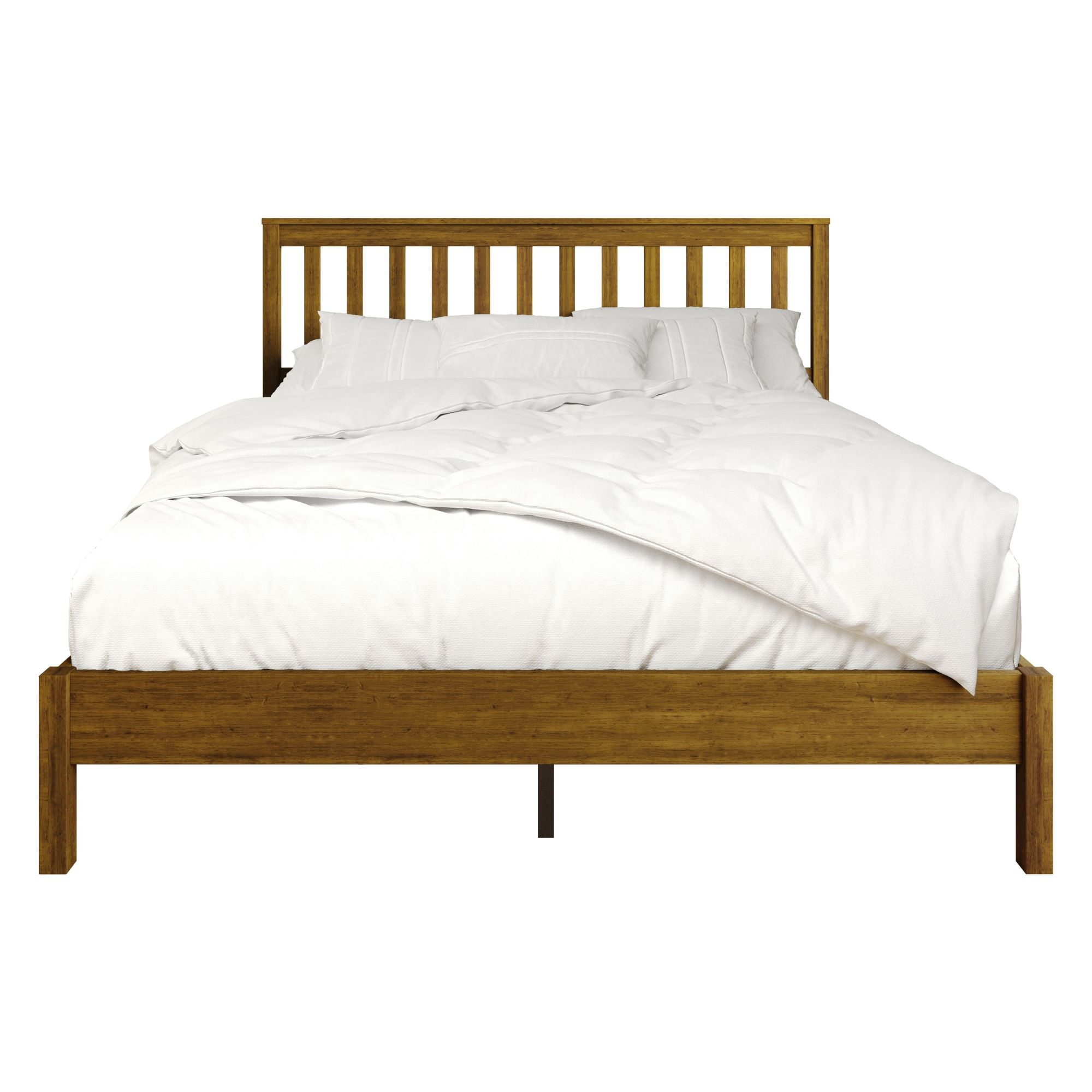 Home Design Fresno Full Wood Platform Bed Frame with Open Slat Panel Headboard, Brown, Easy Assembly