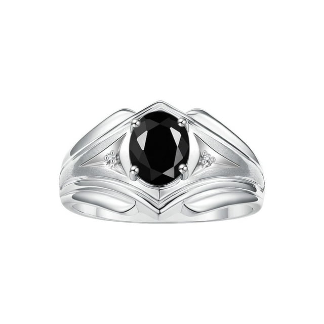 RYLOS Men's Rings Sterling Silver Rings Classic Designer Style 9X7MM Oval Gemstone & Diamond Ring Onyx October Birthstone Rings For Men Size 8