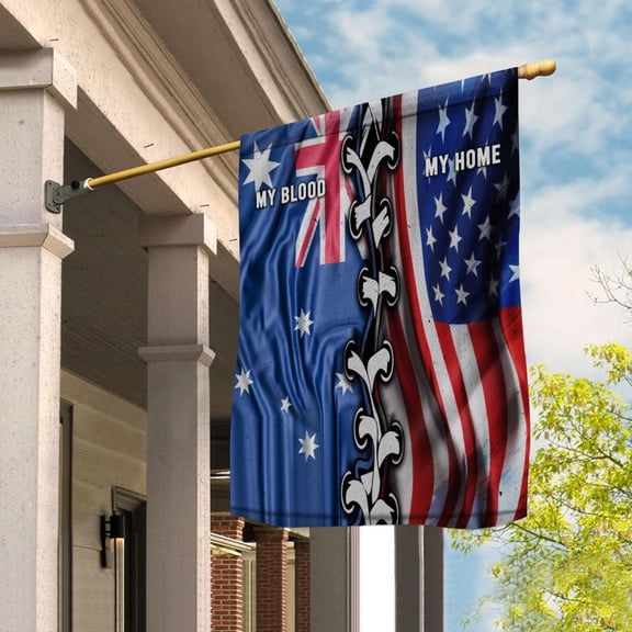 Flags-Australian American My Home My Blood Flag Australian Part House Flag, Double-Sided Decorative Outdoor Flag, Patriotic Polyester Yard Flag 29.5 x 39.5 in