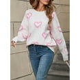 thumbnail image 3 of Nygoyerh Women's Jumpers Tops Heart Pattern Sweaters Long Sleeve Crew Neck Pullover Loose Fit Knitwear Fall Winter Tops, 3 of 9